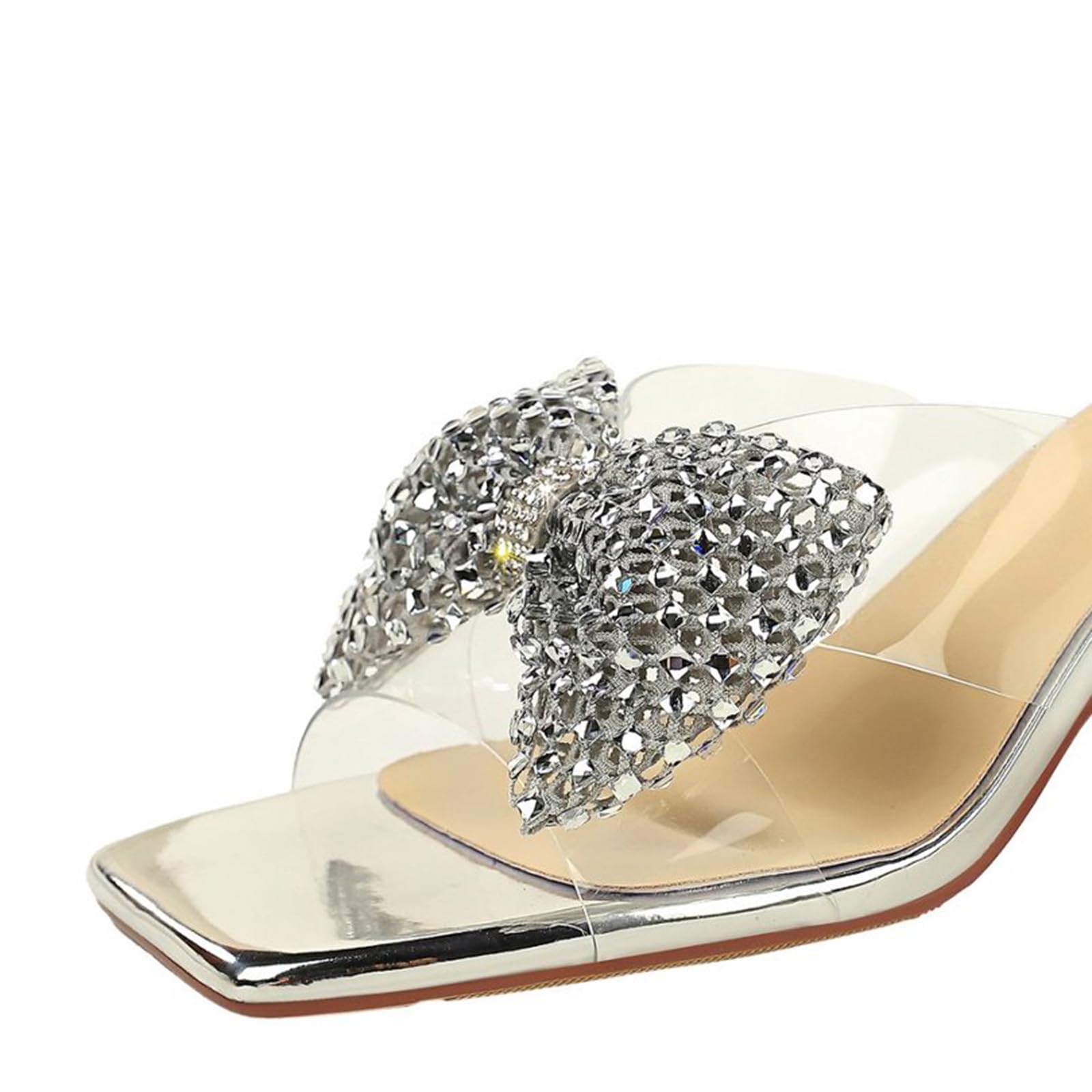 Genérico Sandalias de Tacón Alto 6.5CM para Mujer Strass Lazo Transparente Fiesta