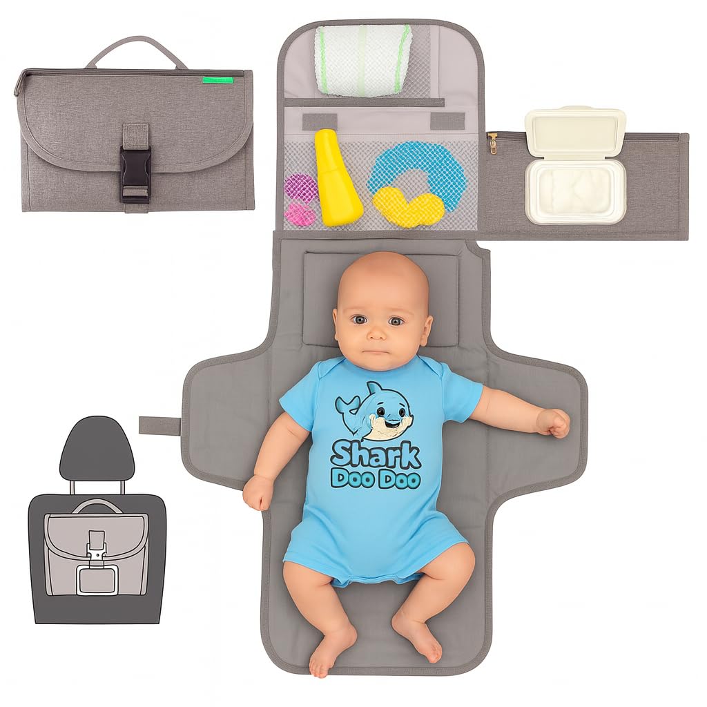 Shark Doo Doo® Baby Changing Mat with Organizer | Foldable, Detachable Diaper Changing Pad | Waterproof | Baby Essentials for Newborns-image-39