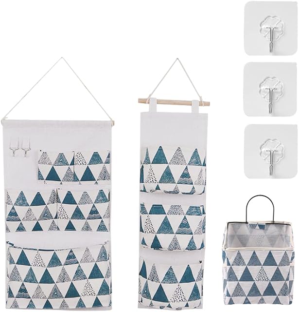 Tohoee 3 Packs Hanging Bag Wall Mounted Hanging Storage Bags Foldable Waterproof Organizer with 3 Self Adhesive Hooks for Kid's Room Bedroom Bathroom