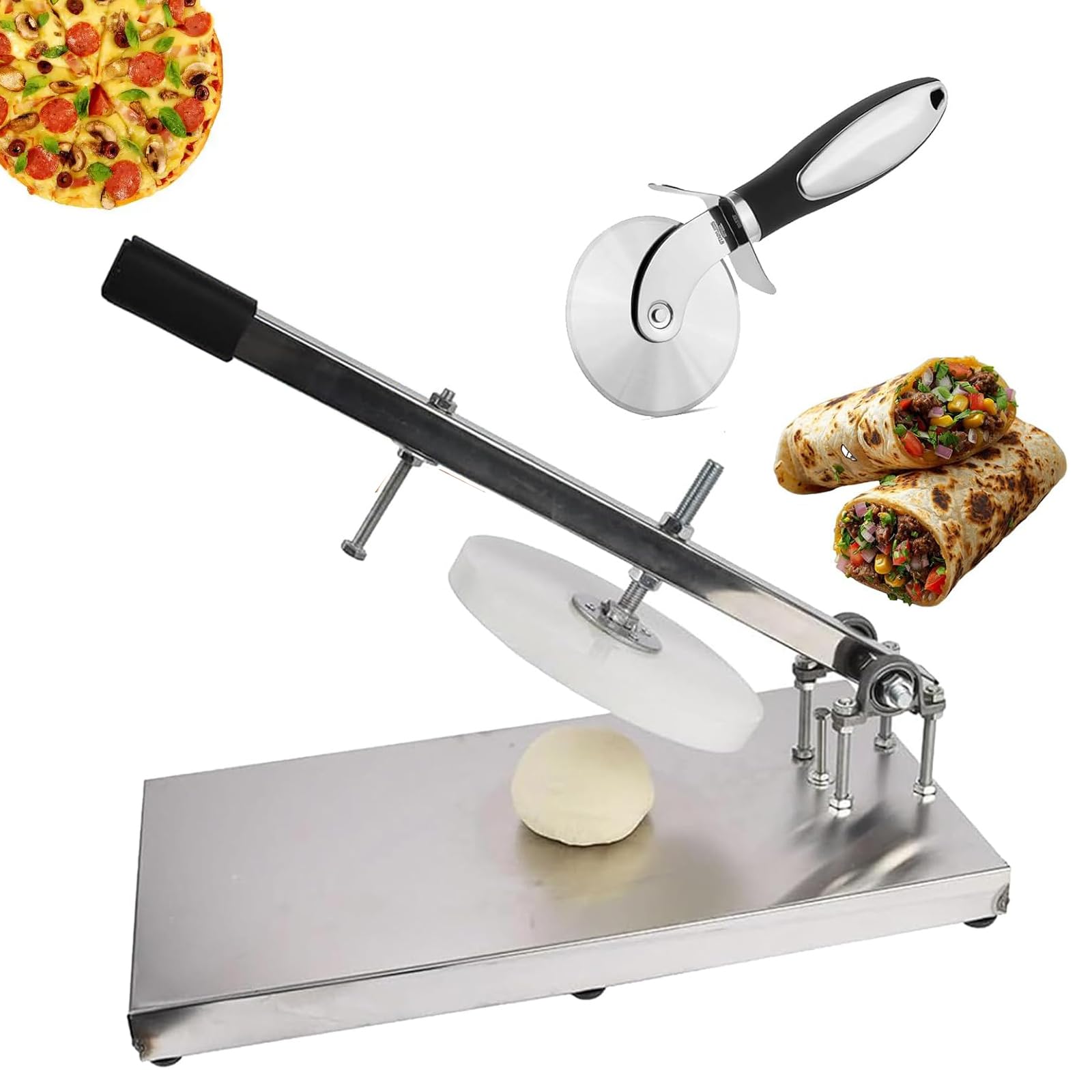 TYH Máquina para Prensar Masa De Pizza con Plato, Prensa Manual De Acero Inoxidable para Pizza Y Repostería, Brazo De Extensión Ajustable, Prensa para Pizza Doméstica para 24cm