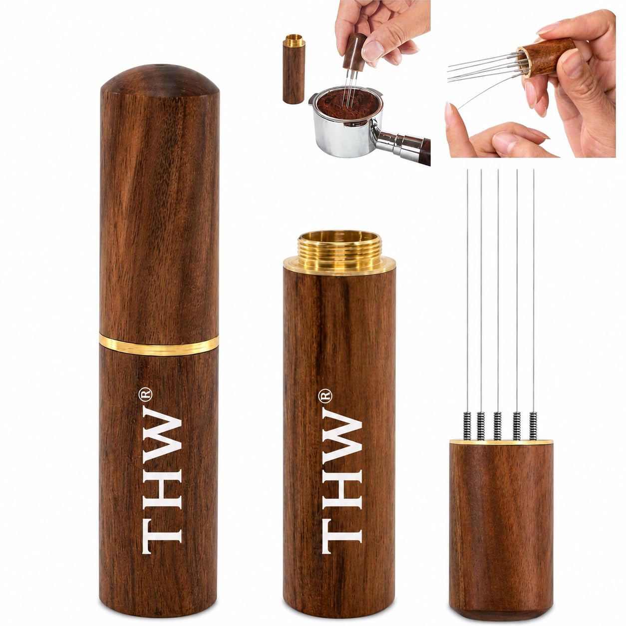 THW® 6 Needles Portable Espresso Coffee Stirrer - Espresso Tamper Espresso Stirrer - Espresso Distribution Tool - Espresso Tools for Solve Coffee Clumping - Natural Wood Handle and Stand-image-36