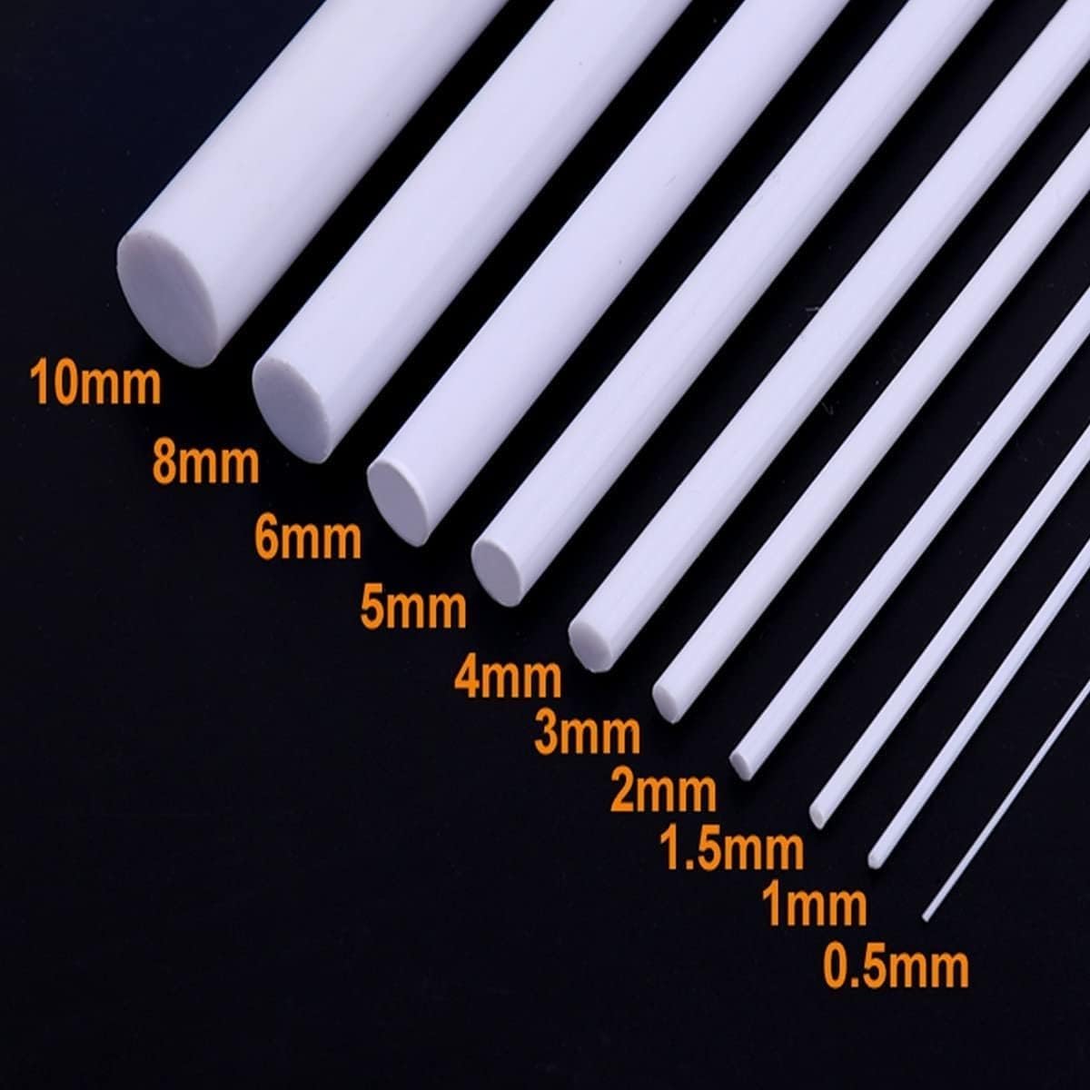 40 Barre Tonde in Plastica ABS Stirene Bianco 0.5-10mm x 500mm per Modellismo
