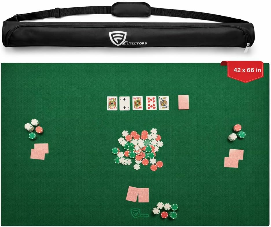 5mm Thickness Board Game Mat Black 42 x 66 Inches, Super Cushioned Table Cover for Mahjong, Poker, Playing Cards, Tile Games Dominoes Neoprene Gaming Playmat with Carrying Bag (Green, 42 x 66 Inches)