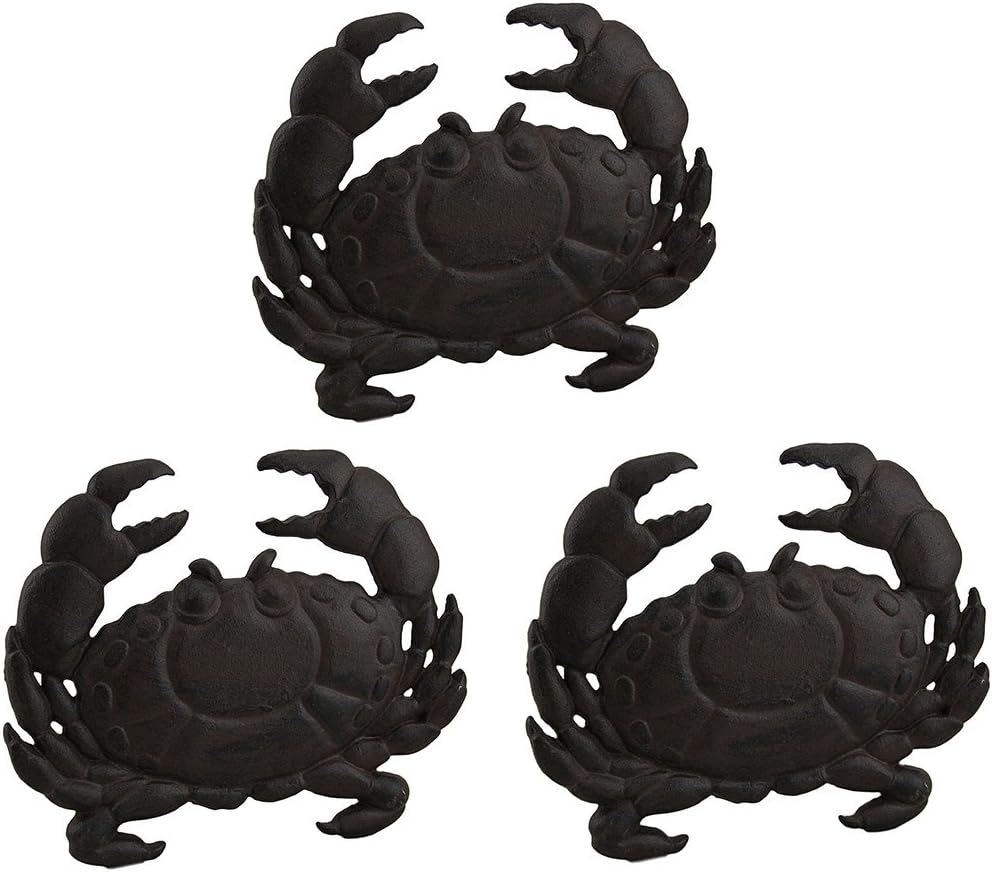 Zeckos Set of 3 Cast Iron Crab Rustic Brown Stepping Stones