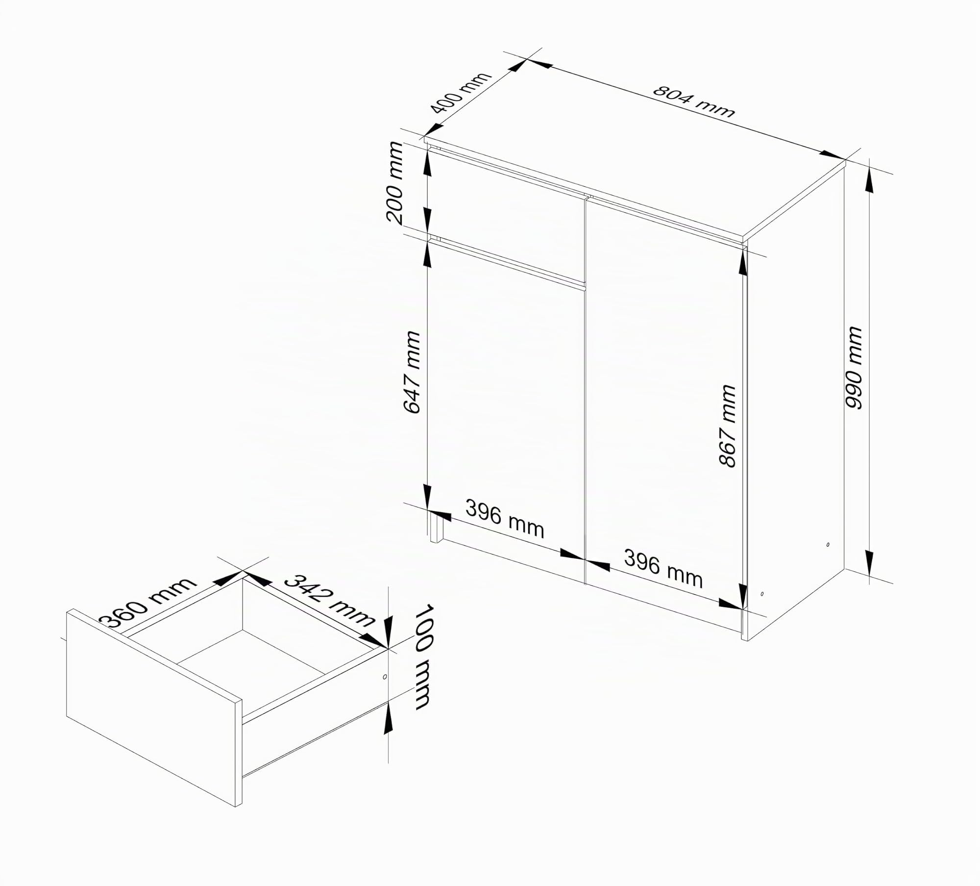 AKORD Cassettiera K80 con 2 ante e 1 cassetto | Mobiletti Ingresso Bagno | Armadio Cameretta | Comodino | Design moderno | L80 x H99 x P40 cm, peso 34 kg | Bianco & Bianco Lucido Frontale