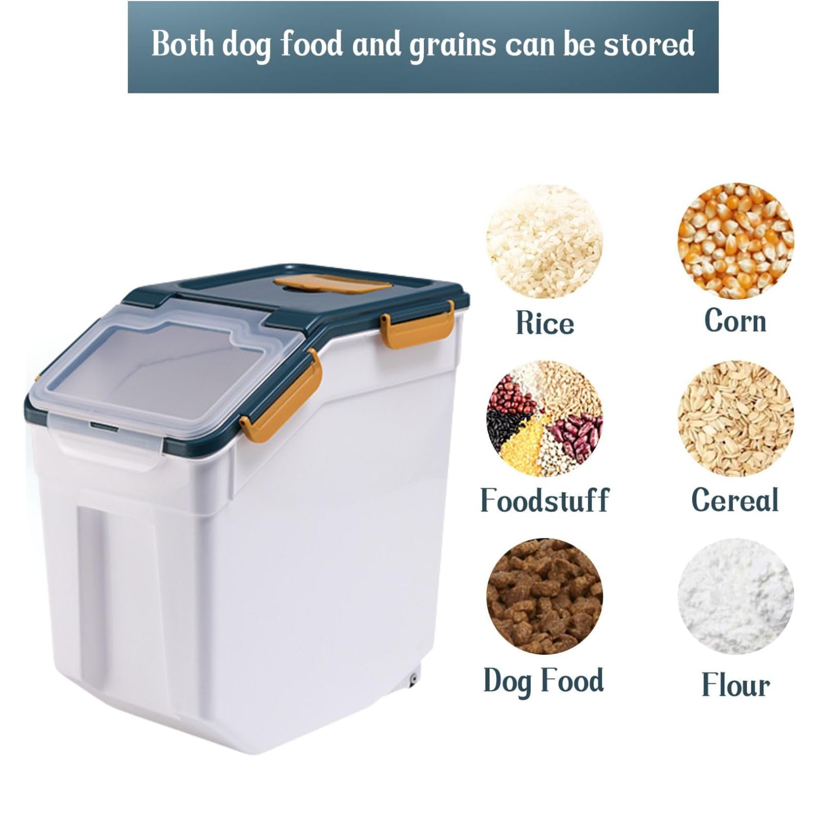 Lot de 2 boîtes de rangement hermétiques de 11,3 kg pour farine, sans BPA, grande poubelle à grains pour chat et animal domestique avec tasse à mesurer et cuillère pour cuisine, garde-manger, comptoir
