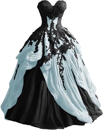Mouccy Victorain Black Wedding Dresses for Bride Lace Tulle Bridal Dress