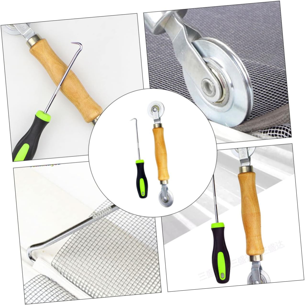 2pcs Window Screen Kit Rolling Tool Pressure Lifter Double Wheel Hook for Window Replacement