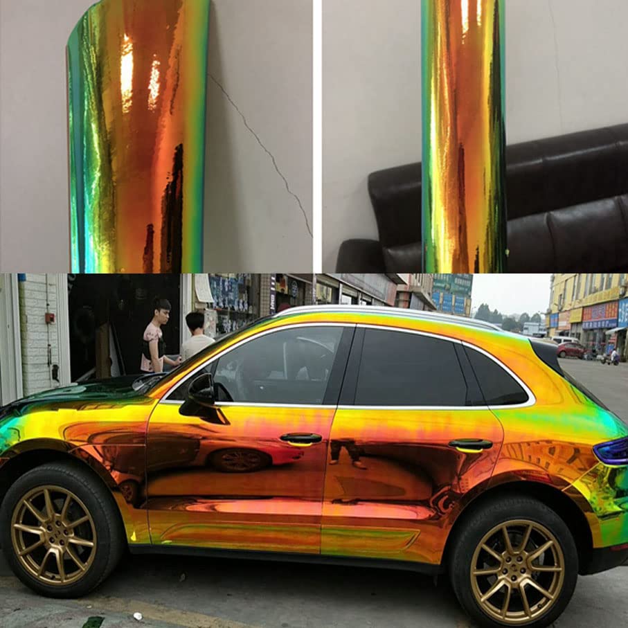 Autofolie Chrom -Verpackungsfilm Regenbogen Vinyl -Wrap -Holographie -Autoaufkleber niedriger anfänglicher Tack -Klebstoff Auto Folie(Green,50CM X 135CM)