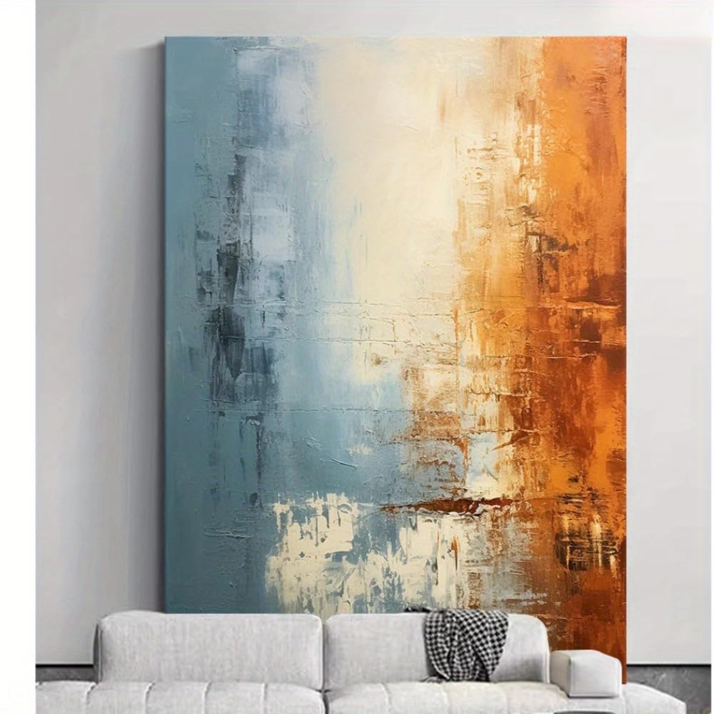 IXEHOH Große Moderne Abstrakte Leinwandbilder für Wohnzimmer, Blau und Orange Landschaft Wandkunst, Ästhetische Wandbilder, Leinwanddruck für Schlafzimmer und Büro 70x100