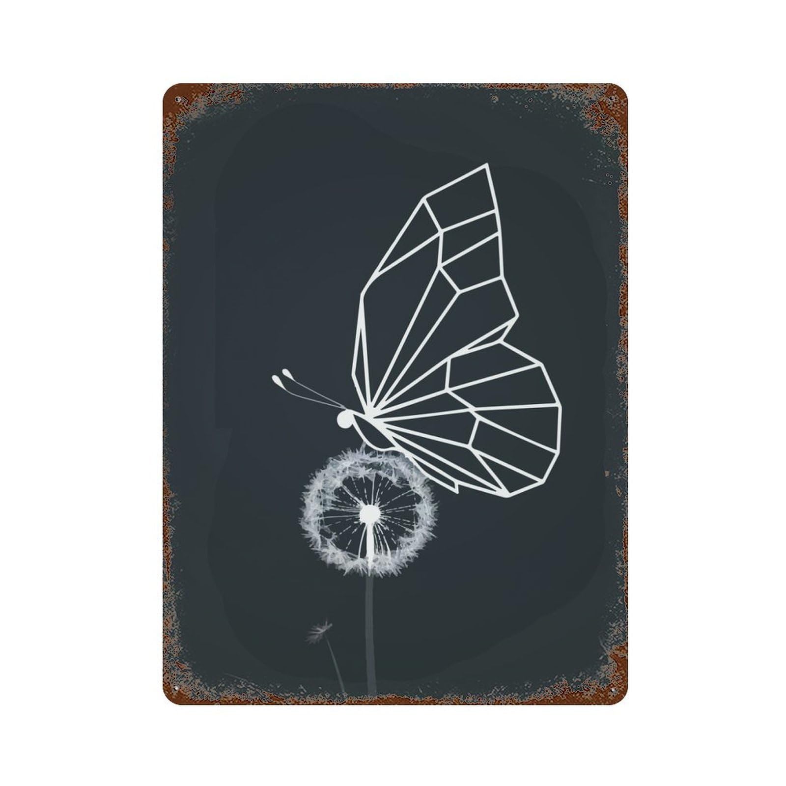 Geometric Butterfly on Dandelion Retro Metal Sign 15.7"x11.8", Classic Wall Plaque for Garage, Pub Or Kitchen