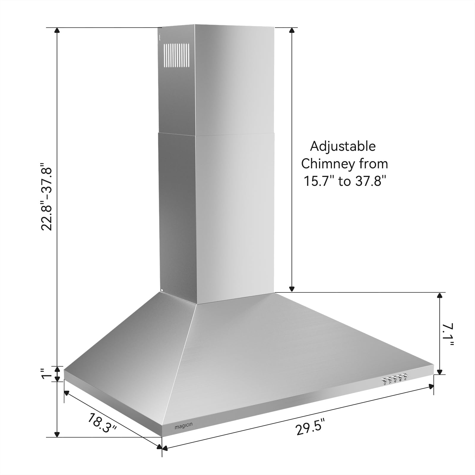 Wall Mount Range Hood 30 inch Stainless Steel, Ducted/Ductless Convertible Stove Vent Hood for Kitchen with LED Light,380CFM,3 Speed Exhaust Fan,Charcoal Filter - 3