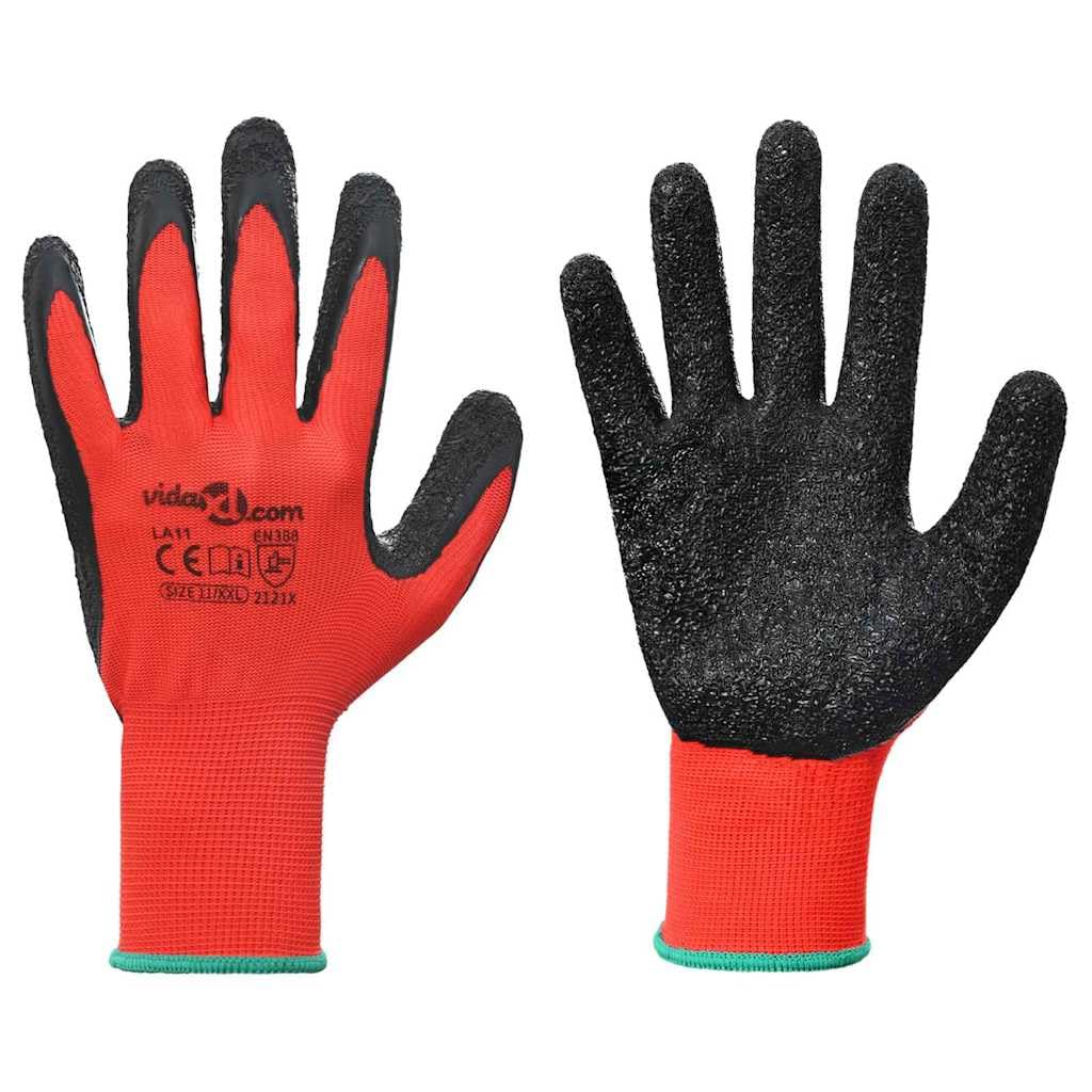 Lot de 24 gants de travail rouges et noirs 11/XXL - Convient pour l'intérieur et l'extérieur