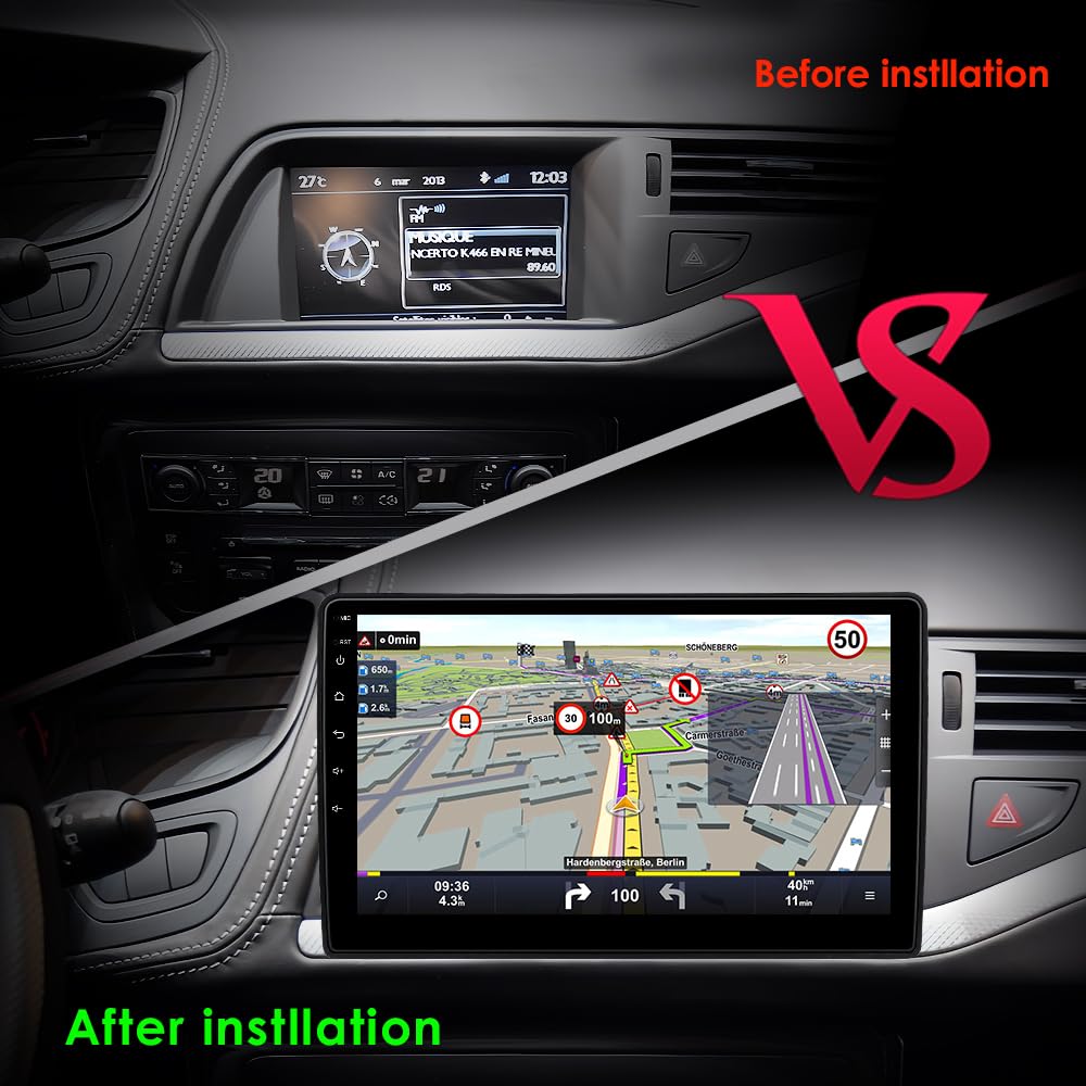Ossuret radio samochodowe do Citroen C5 (2008-2017), 10,1 cala Android 13 ekran dotykowy 2+32 GB GPS nawigacja z Carplay Android Auto WiFi Bluetooth sterowanie kierownicą USB