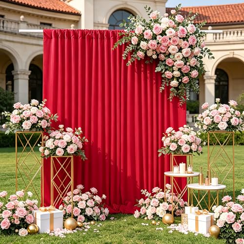 Image of Red Backdrop Curtains 2 Panels 5ft x 8ft Polyester Photo Backdrop Drapes for Wedding Christmas Party Decorations