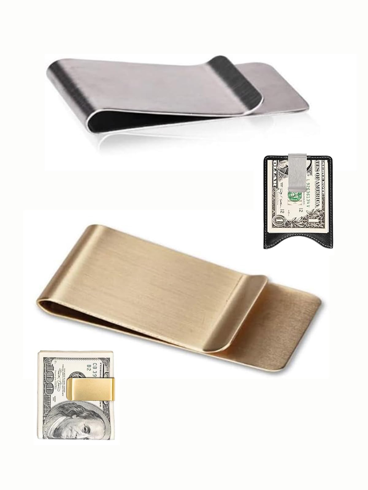 2 Pcs Small Slim Money Clips Stainless Steel Business Credit Card Holder Pocket Cash Clip for Men