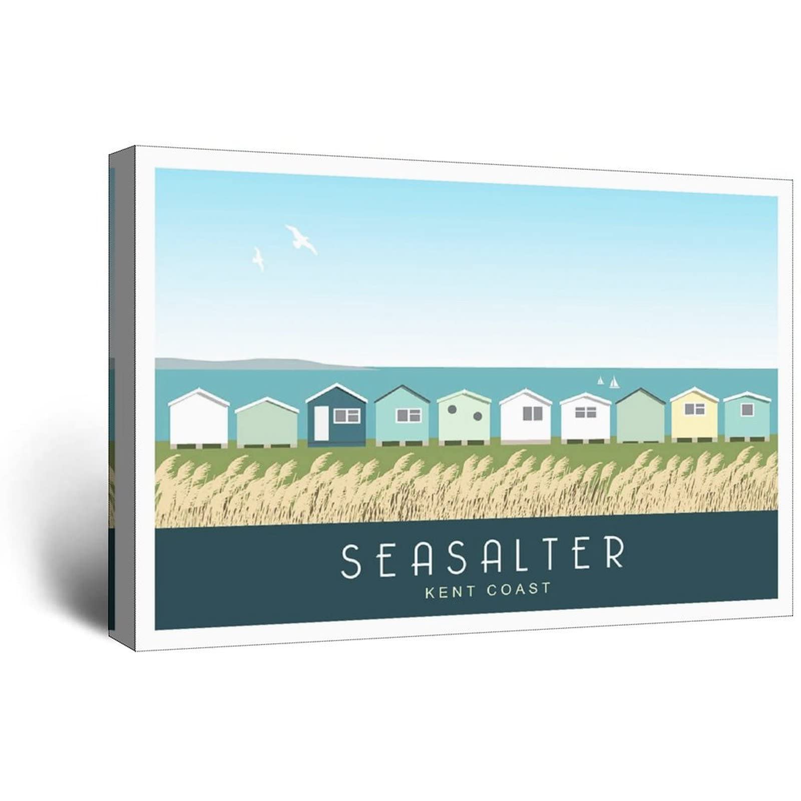 Uejd Frame-Style Vintage Seasalter Beach Huts Kent Travel Poster Decorative Posters Modern Bedroom Canvas Art Poster Picture Painting Posters Wall Decor Art Gift