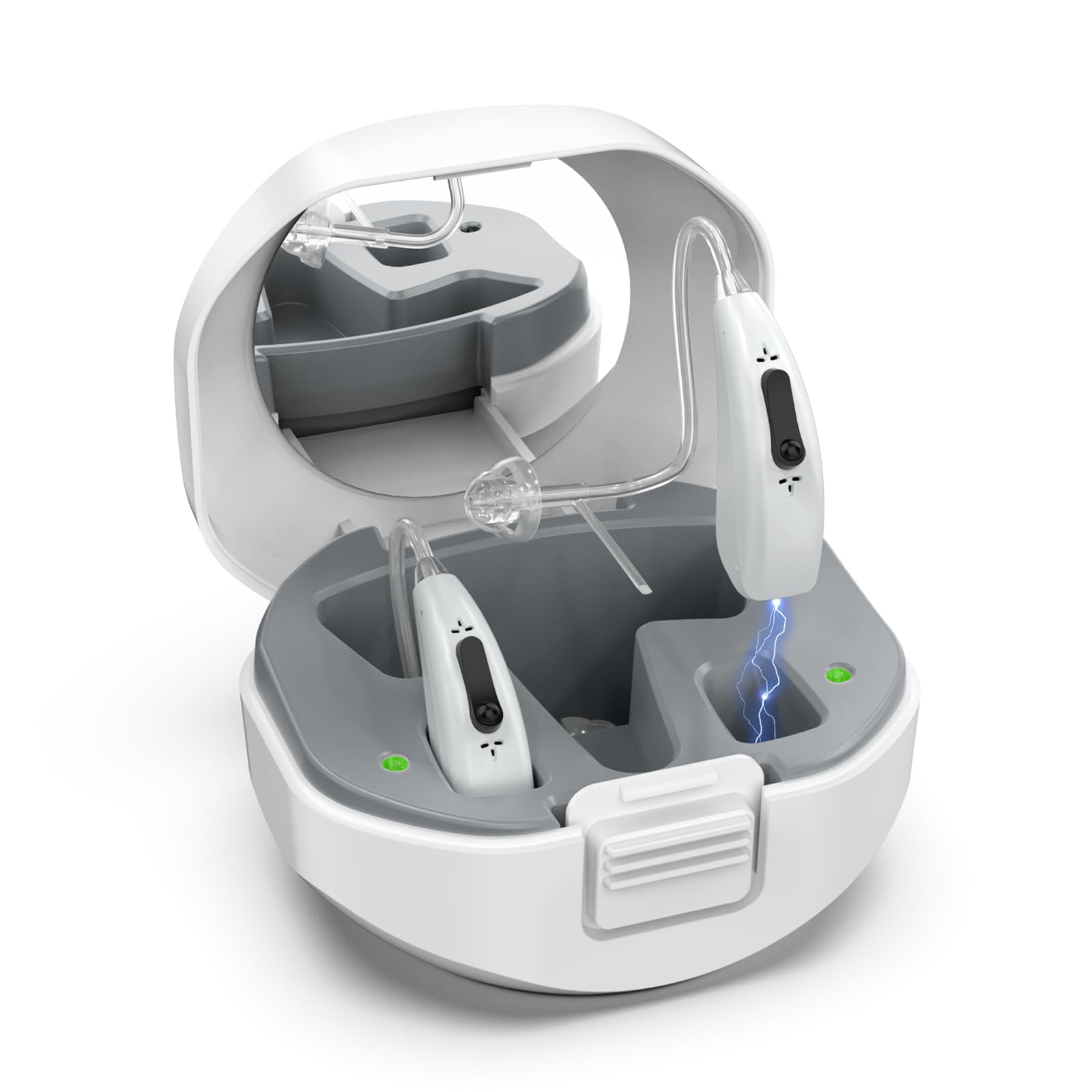 Rechargeable Hearing Aids for Seniors with Noise Reduction, BTE Hearing Aids for People with Mild Moderate Severe Hearing Loss, Dual Microphones, Comfortable Fit - Gray