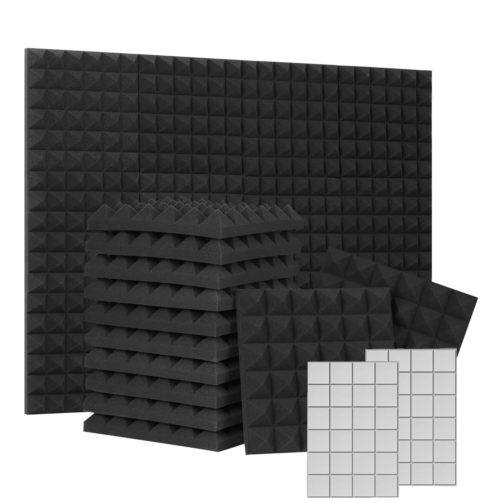 Paquete de 24 paneles pared con cintas, espuma acústica 30x30x5cm, tratamiento aislamiento absorción a prueba sonido, almohadilla insonorización Para amortiguar el sonido(Black)
