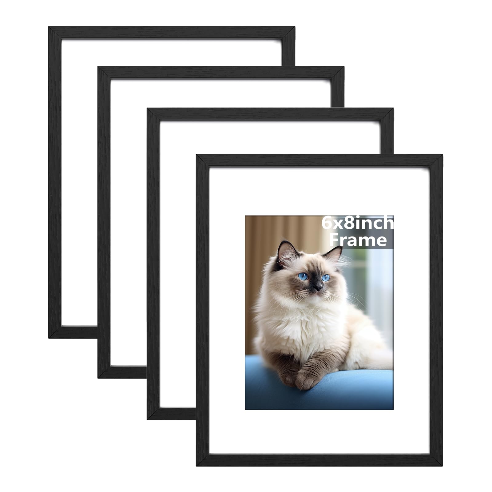 RUN HELIX 6x8 inch Picture Frame Set of 4, 6x8 inch Frame, Black Picture Frames 20.3x15.2cm, 6x8 photo Frames,Plexiglass,6x8 Poster Frame With Stand Table Top or Wall Hanging