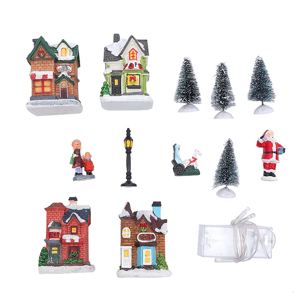 Decoración de Navidad, casa de luz, escena navideña, pueblo, pueblo, con cálida casa de ensueño, regalos para niños