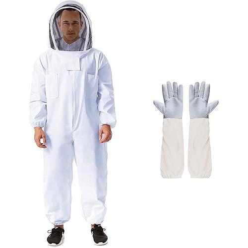 Professional Beekeeping Suit Outfit Apiarist Full Body Suit Beekeeping Jacket with Gloves&Ventilated Hood Beekeeper Hat with Netting Protection for Backyard Beginner Beekeepers (XL)