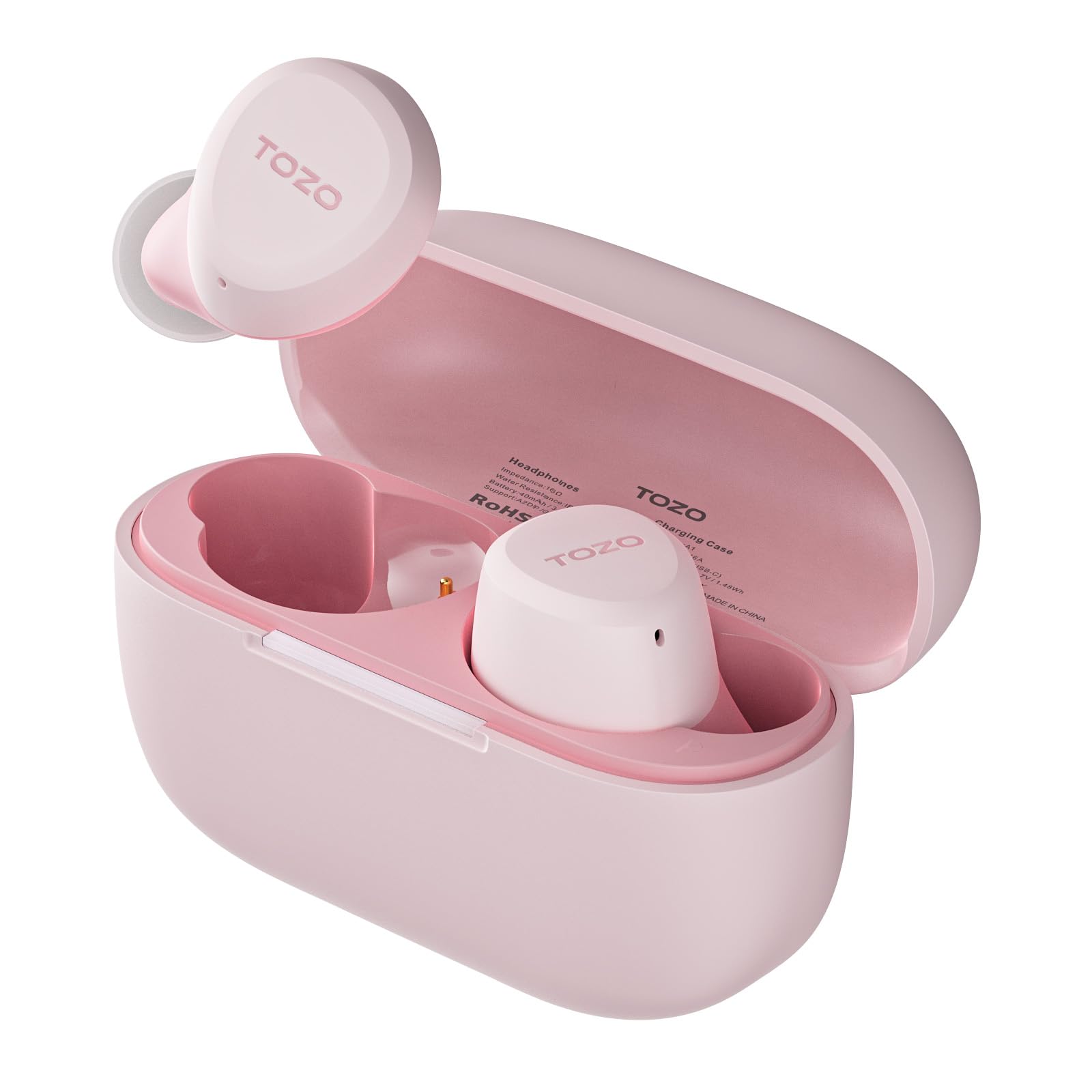 TOZO A1 2024 New Upgraded Wireless Earbuds, Bluetooth 5.3 in Ear Headphones Light-Weight, Support APP EQ Setting, Stereo Sound Headset Longer Playback with Charging Case Waterproof, Pink