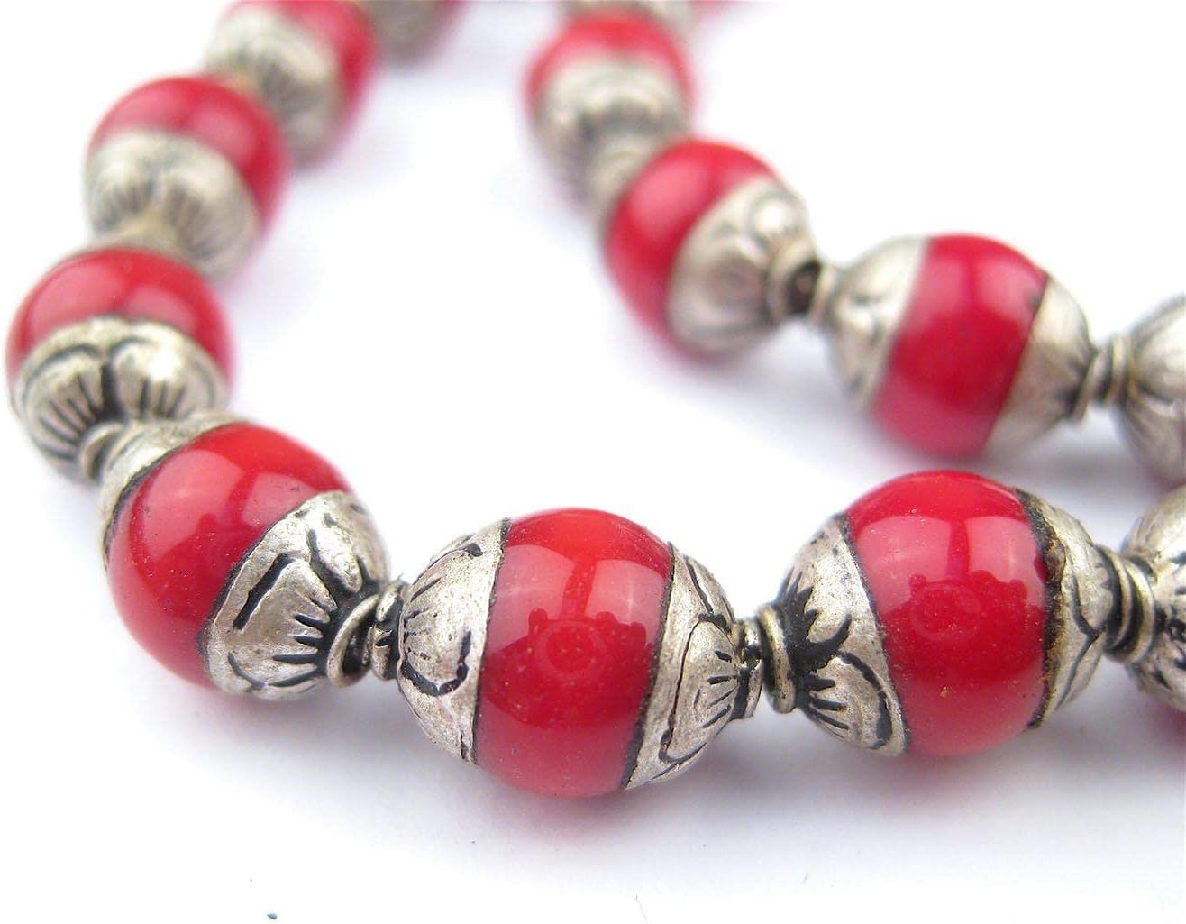 The Bead Chest Capped Carnelian with Silver Gemstone Beads, Full Strand of Round Nepalese Stone Beads, Great for DIY Jewelry Necklace & Bracelet Making