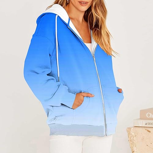 Miniatura 4 de Chaqueta de teñido anudado degradado para mujer, con cremallera, talla grande, Y2K, sudaderas con capucha para otoño, manga larga, gruesa y cálida,