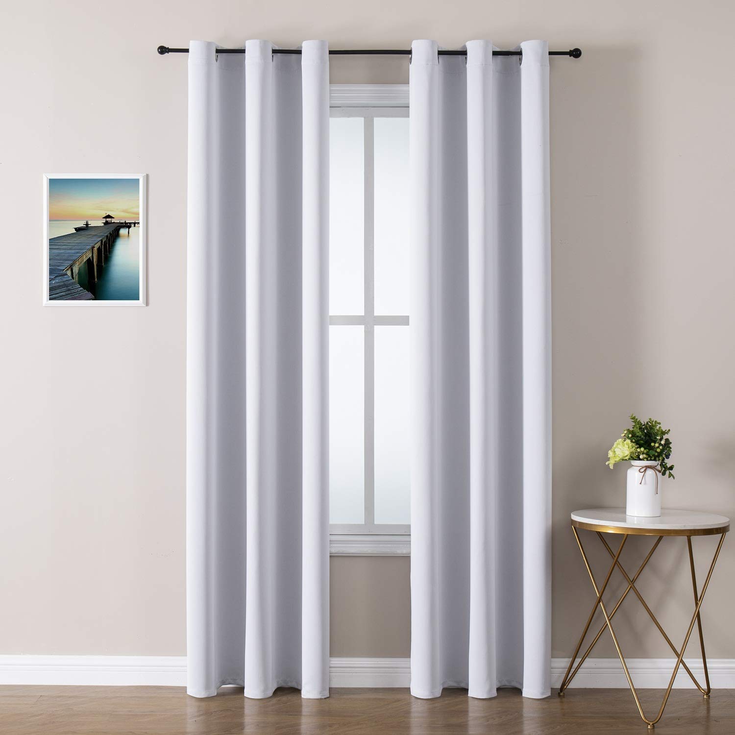 ChrisDowa Room Darkening Curtains for Bedroom and Living Room 84 Inch Long | 2 Panels Set, Thermal Insulated, Noise Reducing, Grommet, Blackout Drapes, Window Treatments, Greyish White, 42 x 84 Inch