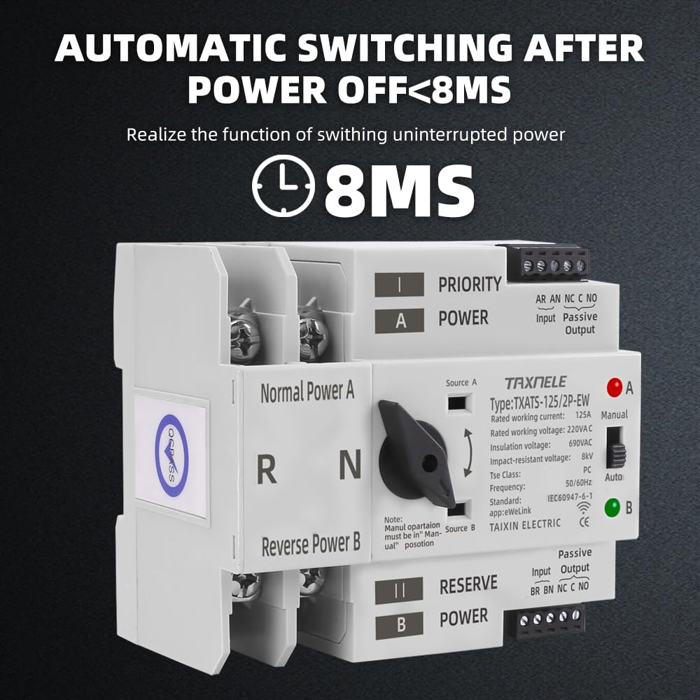 eWeLink WiFi Smart Remote Control 2P 3P 4P 125A AC 230V ATS Dual Power Automatic Transfer Switch Selector Potenza ininterrotta (2P)