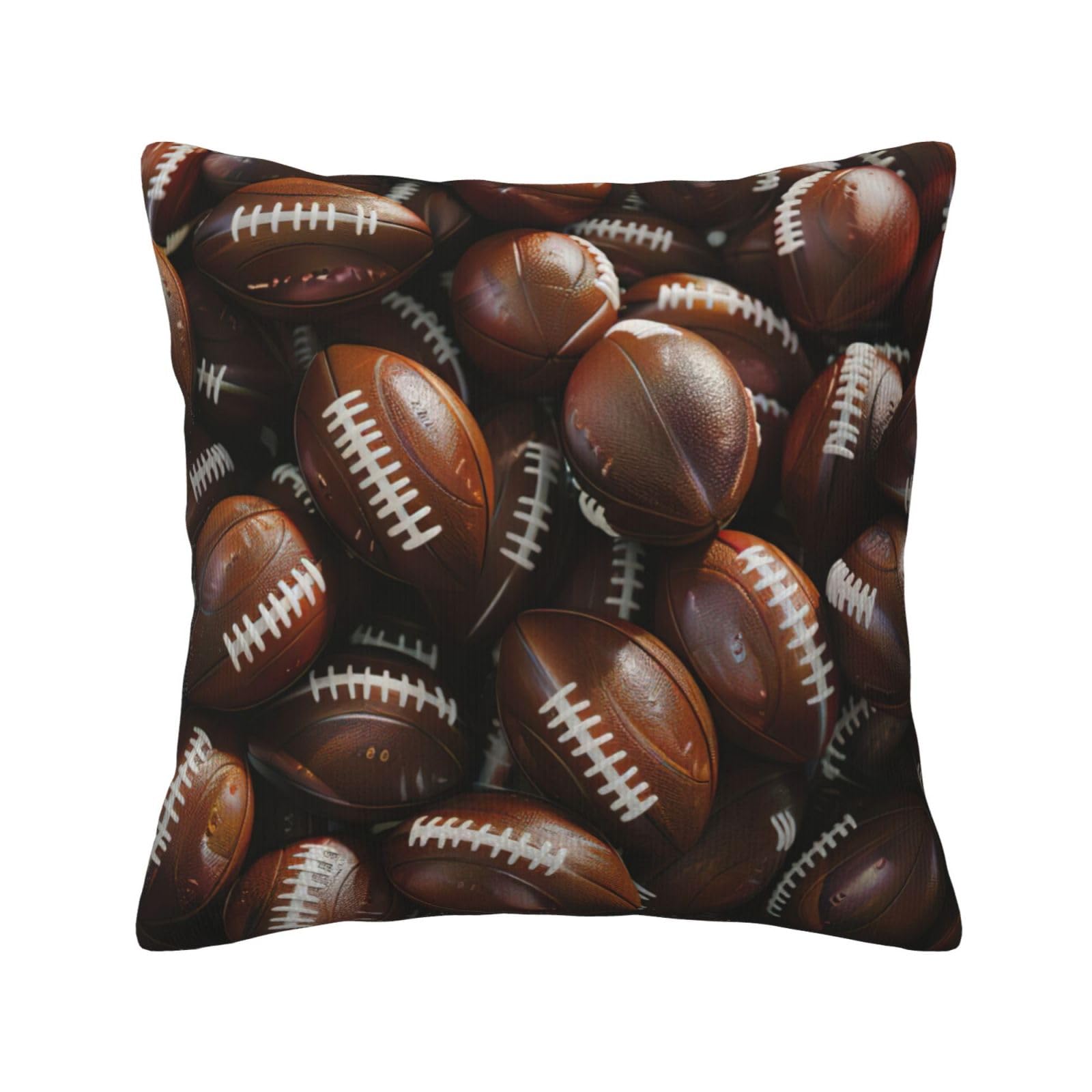 DRTGEDS Pile of Footballs Throw Pillow,Soft Square Cushion Case for Couch Sofa Bed Bedroom Living Room, 12x12 Inch