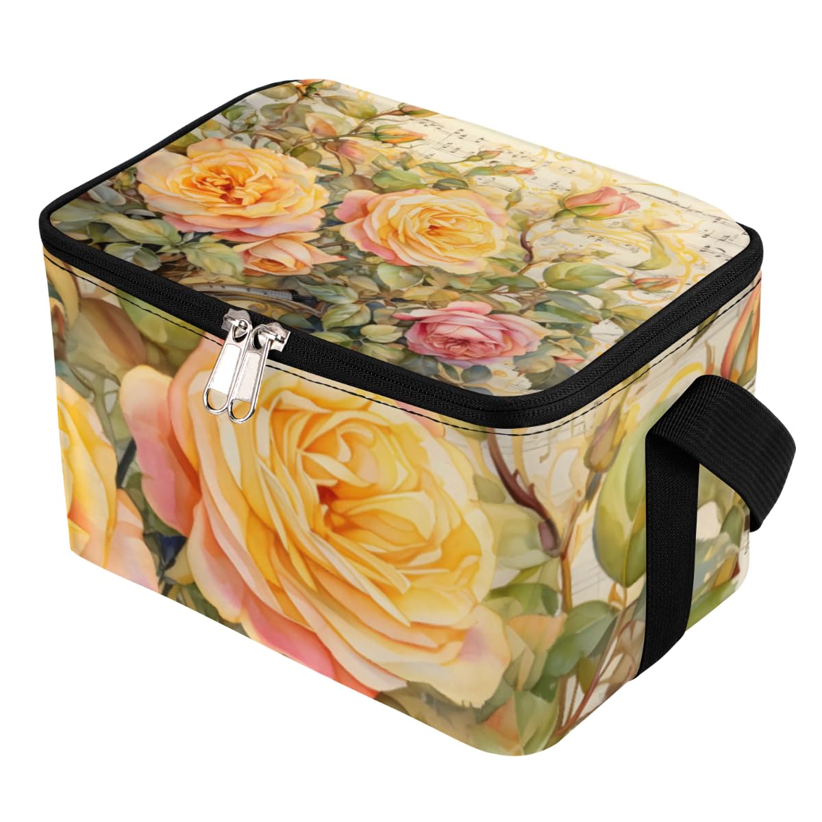 GzLeyigou Lunch Bags for Women Men 9 Cans,Blooming Roses Hot & Cold Food Delivery Bag Insulated Grocery Bag Insulated Lunch Box Floral Cooler Bag for Office Work Picnic Beach