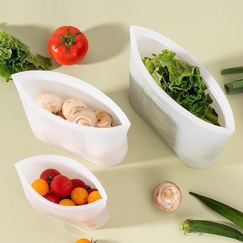 Miniatura 7 de Annaklin Bolsas grandes reutilizables para alimentos, 4 unidades, 1.5 cuartos (50.7 onzas líquidas), 100% silicona para almacenamiento de alimentos,
