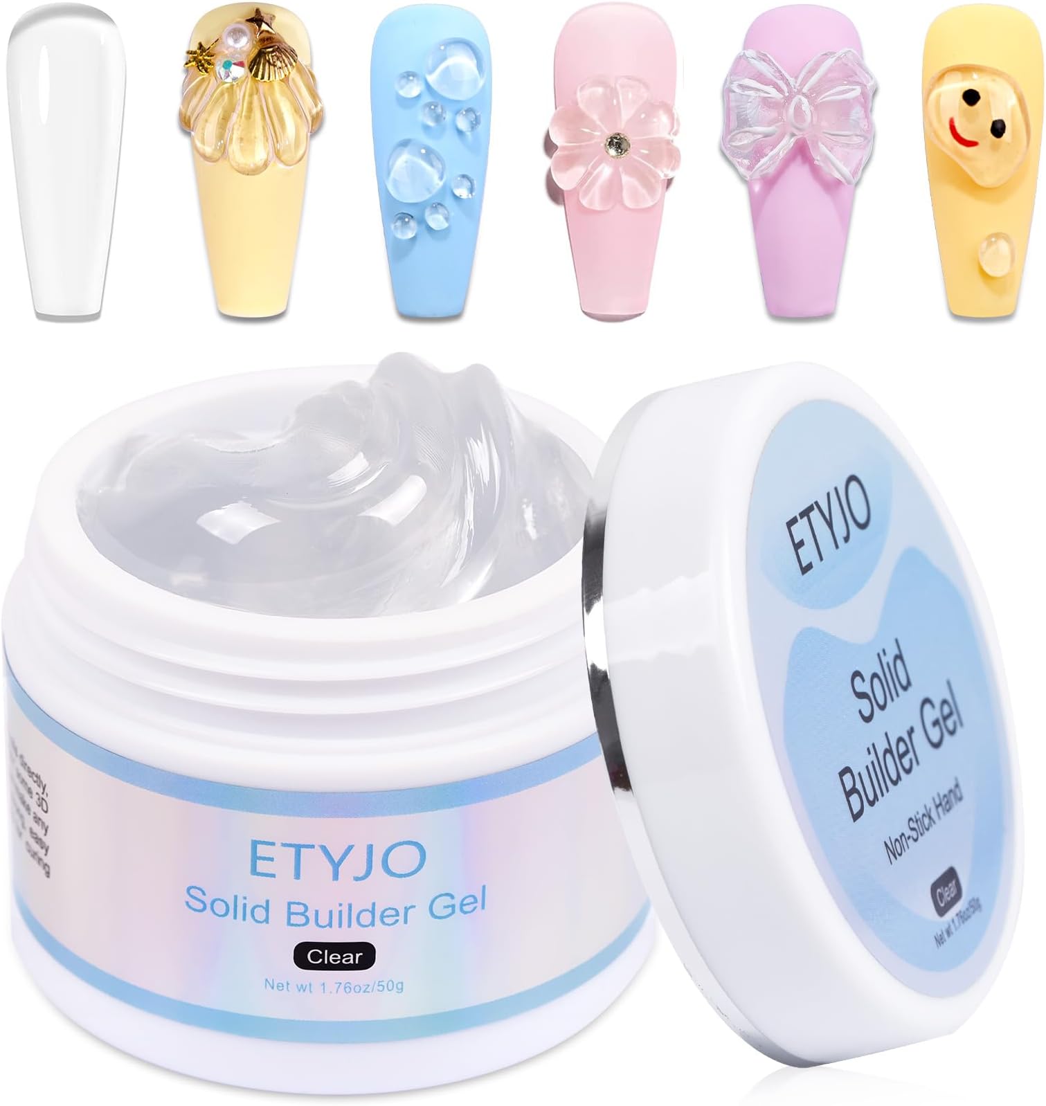Solid Gel Builder For Nails 50G Large Capacity Clear Non-Stick 3D Carving Nail Art Hand Extension Hard Salon Uv Home Diy