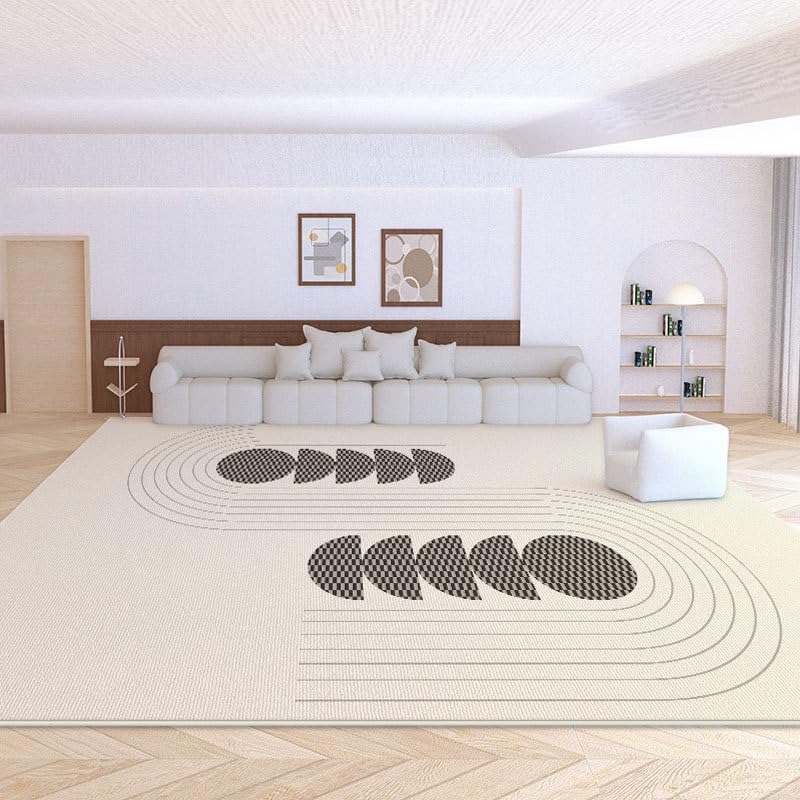 Tapis de salon géométrique 200x290cm beige : la solution douce contre les sols froids
