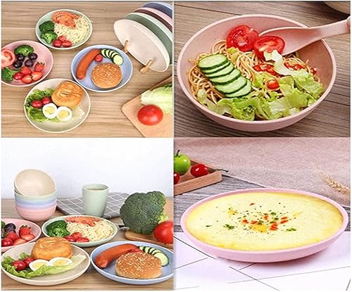 Miniatura 3 de Jaquiain Juego de vajilla de paja de trigo, cuencos ligeros reutilizables irrompibles, tazas, platos, juego de cubiertos de cocina