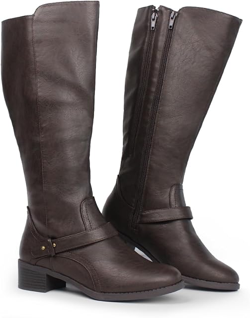 Hawkwell Bottes d'équitation à double fermeture à glissière pour femmes Wide Calf Knee