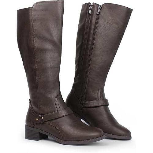 Hawkwell Women's Wide Calf Double Zipper Knee High Riding Boots