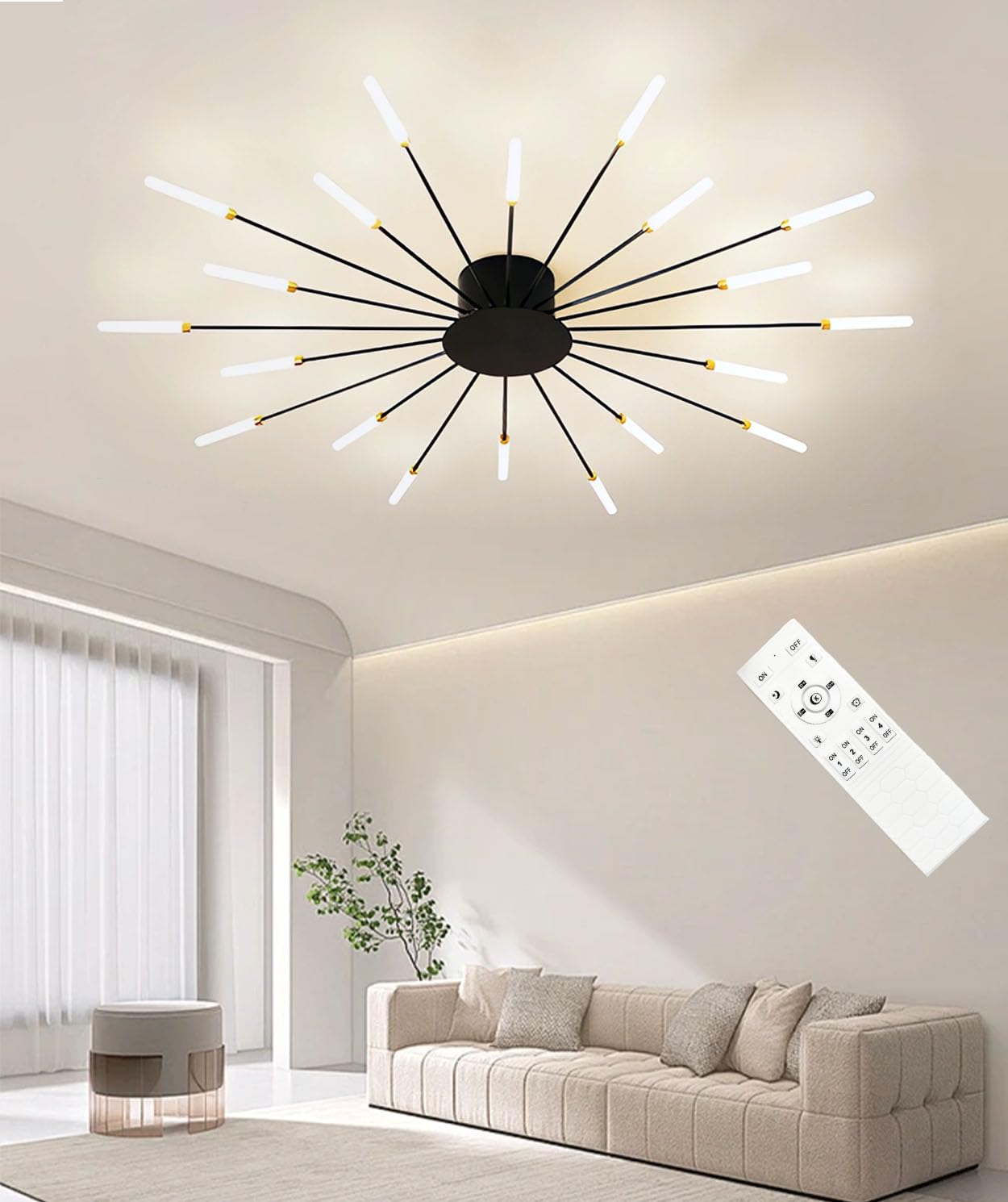 JINGKER LED Ceiling Lights Living Room Ceiling Lamps Modern Minimalist Style Firework Ceiling Lighting Dimmable Ceiling Light with Remote Control 20head Ceiling Light Gold Black (Black, 20 Heads) โ image 1