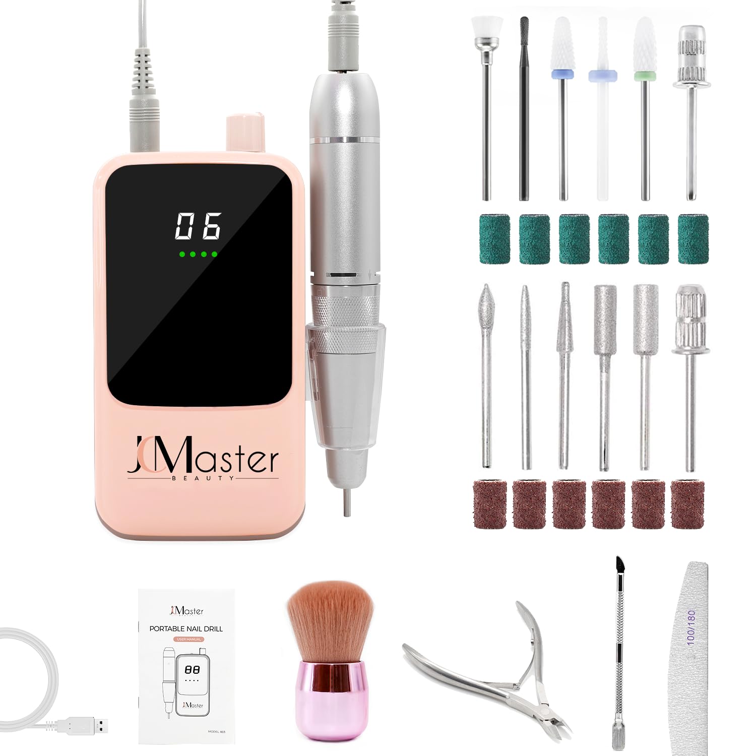 JCMaster - Fresa de uñas para principiantes y profesionales para uñas de gel sin cables, juego de pedicura para el cuidado de los pies eléctrico… (Rosa)