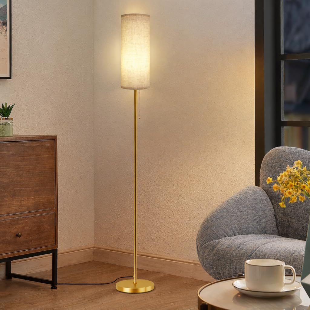 Ldeco Modern Floor Lamp for Living Room, Gold Standing Lamps with 3 Color Temperatures Bulb, Minimalist Tall Lamp with Chain Switch for Bedroom, LED Bulb Included(Beige Shade+Gold) image 5
