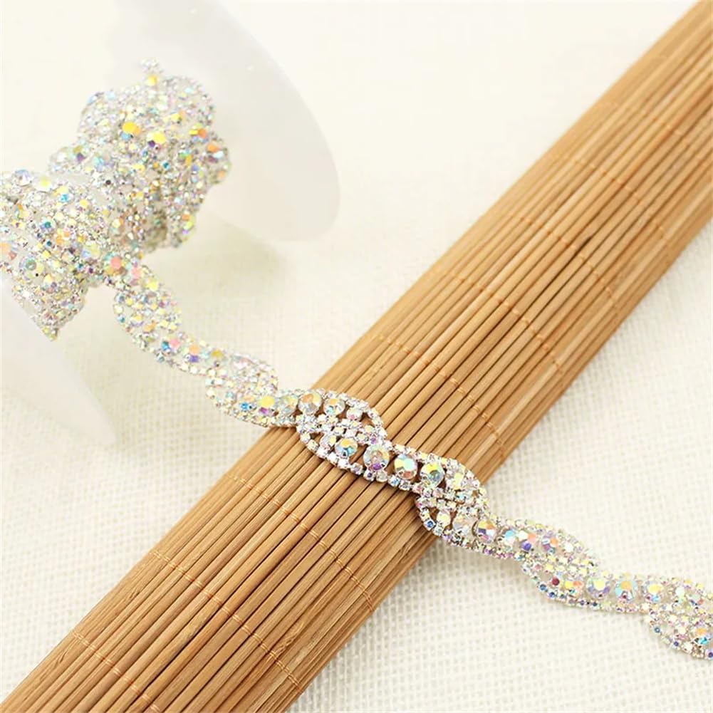 1/5Yards 2Cm S-Shaped AB Color Decoration Chain Sew Rhinestone Trim for Clothing Dress Skirt Hats White 5yards