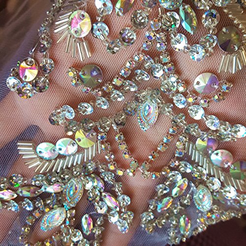 Unique Pure Handmade Beaded Sew on Rhinestones Sequins Beads Applique Crystals Patches 15.3x11.4″ Sewing Crastal for Wedding Evening Dress Accessory (AB Color) by succi shan - Used condition - Image 3