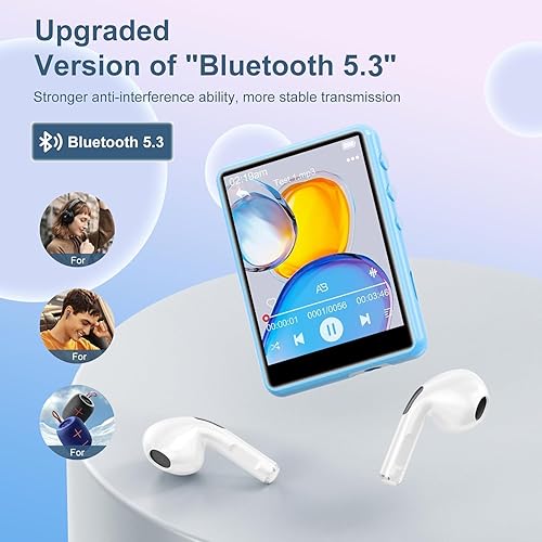 Miniatura 3 de Reproductor de MP3 con Bluetooth 5.3-64GB Reproductor de música portátil con pantalla táctil completa de 2.4 pulgadas, reproductor de MP3 con