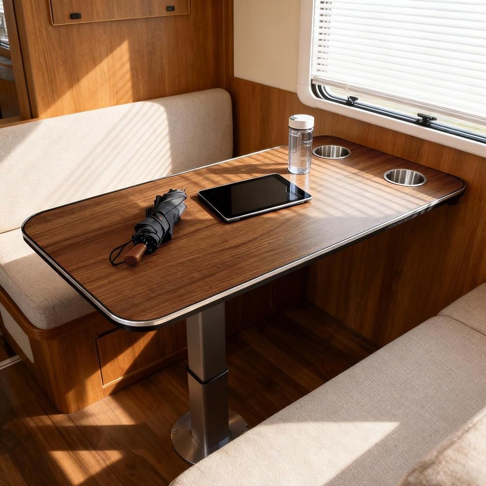 Accessori per portabicchieri per camper, in legno massello, 800 x 400 mm, con 2 portabicchieri in acciaio inossidabile, bordi arrotondati per la sicurezza, per barche, yacht e camper (L-128)