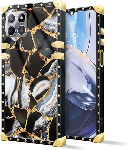 DAIZAG Funda compatible con funda para Boost Celero 5G Plus, B Marble009, funda cuadrada de lujo elegante para mujeres y niñas, decoración de metal,