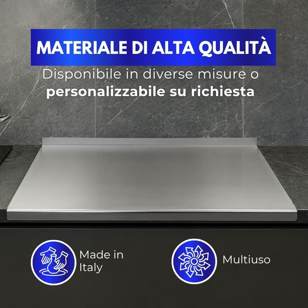 INOXLM Spianatoia per impastare Piano da Lavoro in Acciaio Inox Varie Misure per Cucina per Bar per Ristorante per impastare con Piega ed Alzatina (120X56 Piega 2 cm Alzatina 4 cm)
