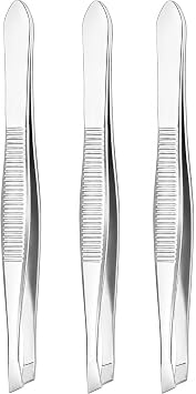 Precision Slant Tip Tweezers Set 3 Pack Stainless Steel Eyebrow Tweezers for Facial Hair, Ingrown Hair & Fine Hair Removal, Professional Beauty Grooming Tool