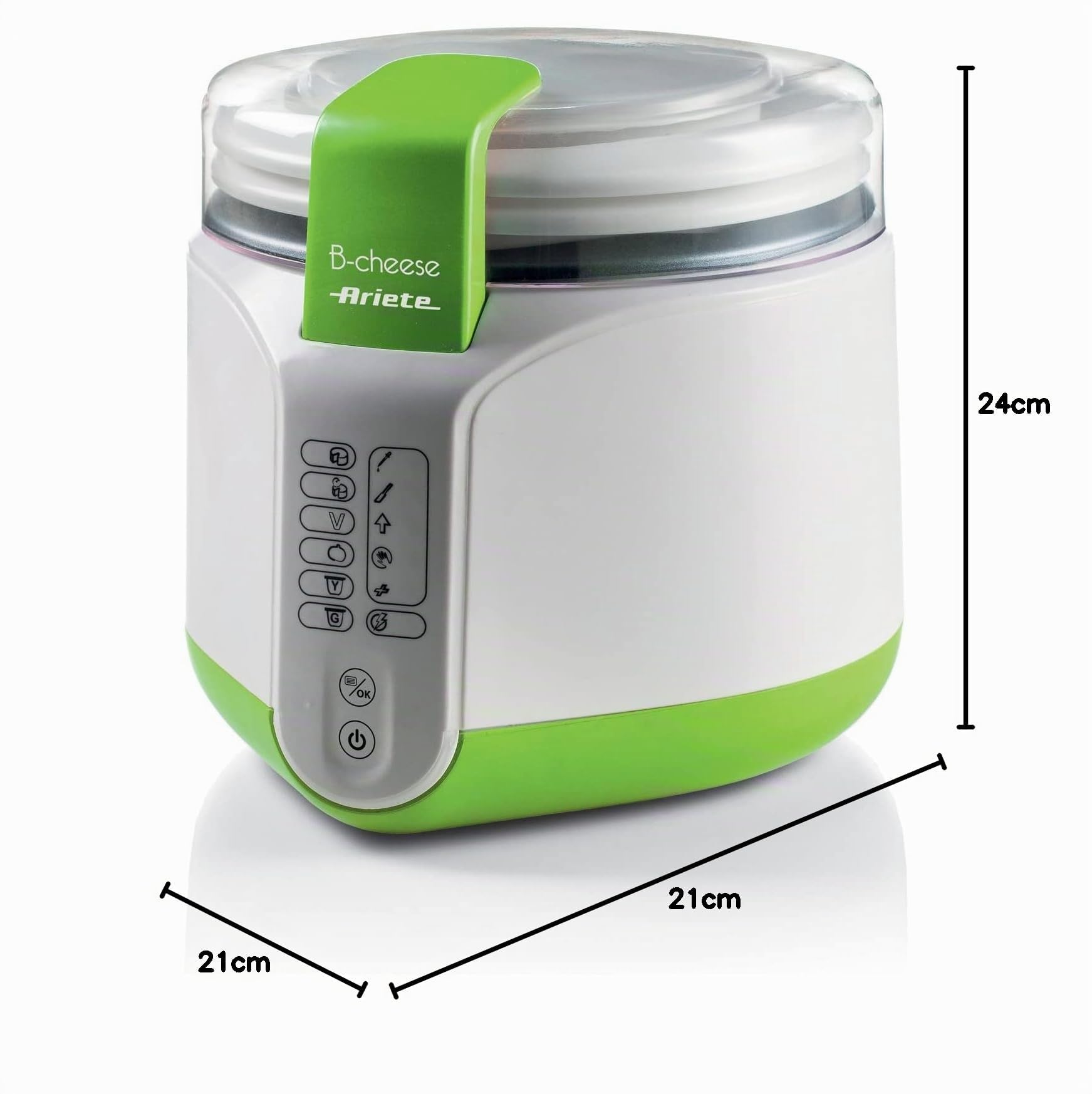 Ariete B-Cheese 615, Käse- und Joghurtmaschine mit 6 Programmen, Soft-Touch-Bedienfeld, Antihaftbeschichtetem 500ml Behälter, Maximaltemperatur 90°C, Inkusive Rezeptbuch, 500W, Weiß/Grün